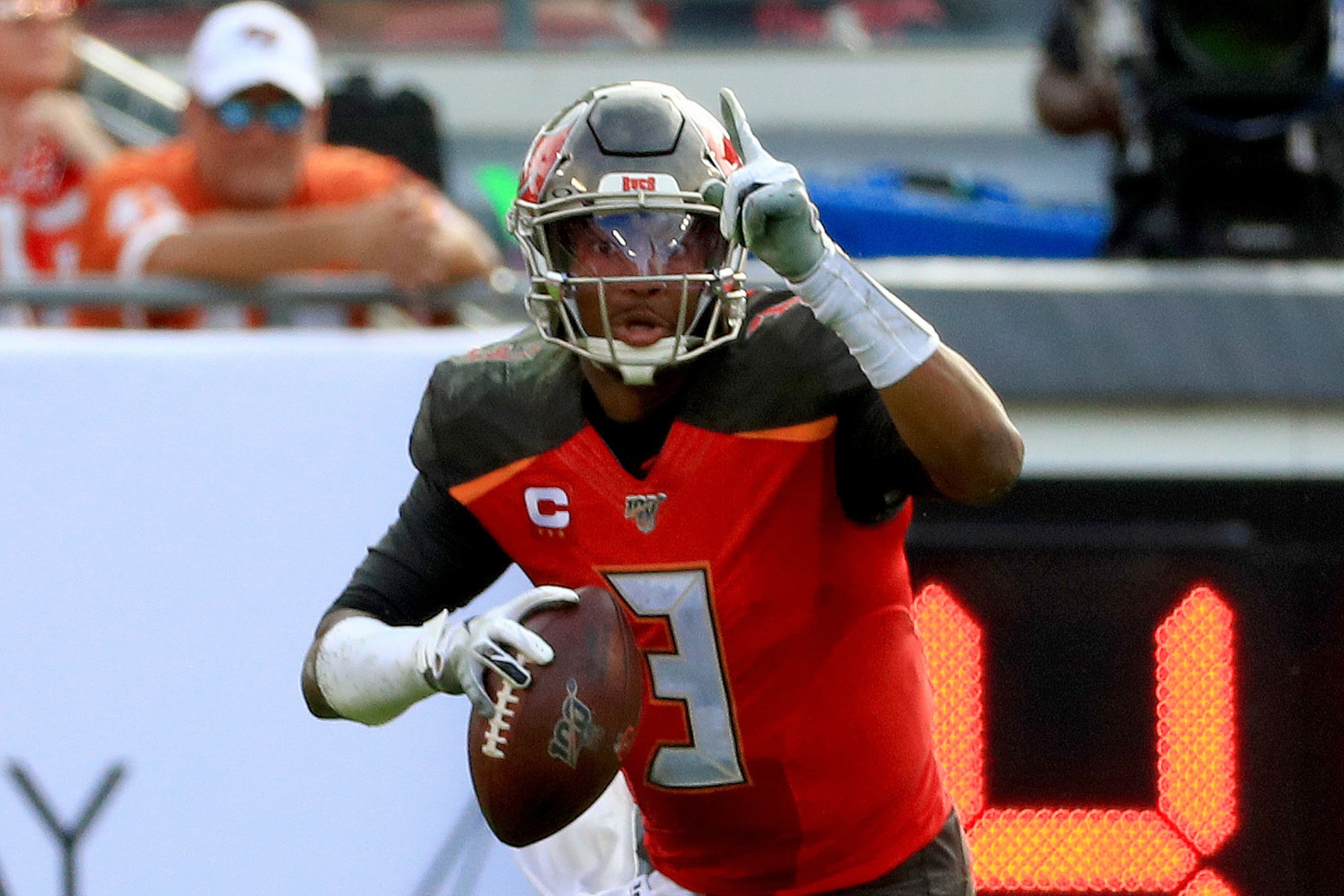 TAMPA, FLORIDA - DECEMBER 29: Jameis Winston #3 of the Tampa Bay Buccaneers looks to pass during a game against the Atlanta Falcons at Raymond James Stadium on December 29, 2019 in Tampa, Florida. (Photo by Mike Ehrmann/Getty Images)