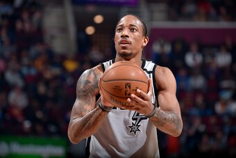 CLEVELAND, OH - MARCH 8: DeMar DeRozan #10 of the San Antonio Spurs shoots the ball against the Cleveland Cavaliers on March 8, 2020 at Rocket Mortgage FieldHouse in Cleveland, Ohio. NOTE TO USER: User expressly acknowledges and agrees that, by downloadin CLEVELAND, OH - MARCH 8: DeMar DeRozan #10 of the San Antonio Spurs shoots the ball against the Cleveland Cavaliers on March 8, 2020 at Rocket Mortgage FieldHouse in Cleveland, Ohio. NOTE TO USER: User expressly acknowledges and agrees that, by downloadin