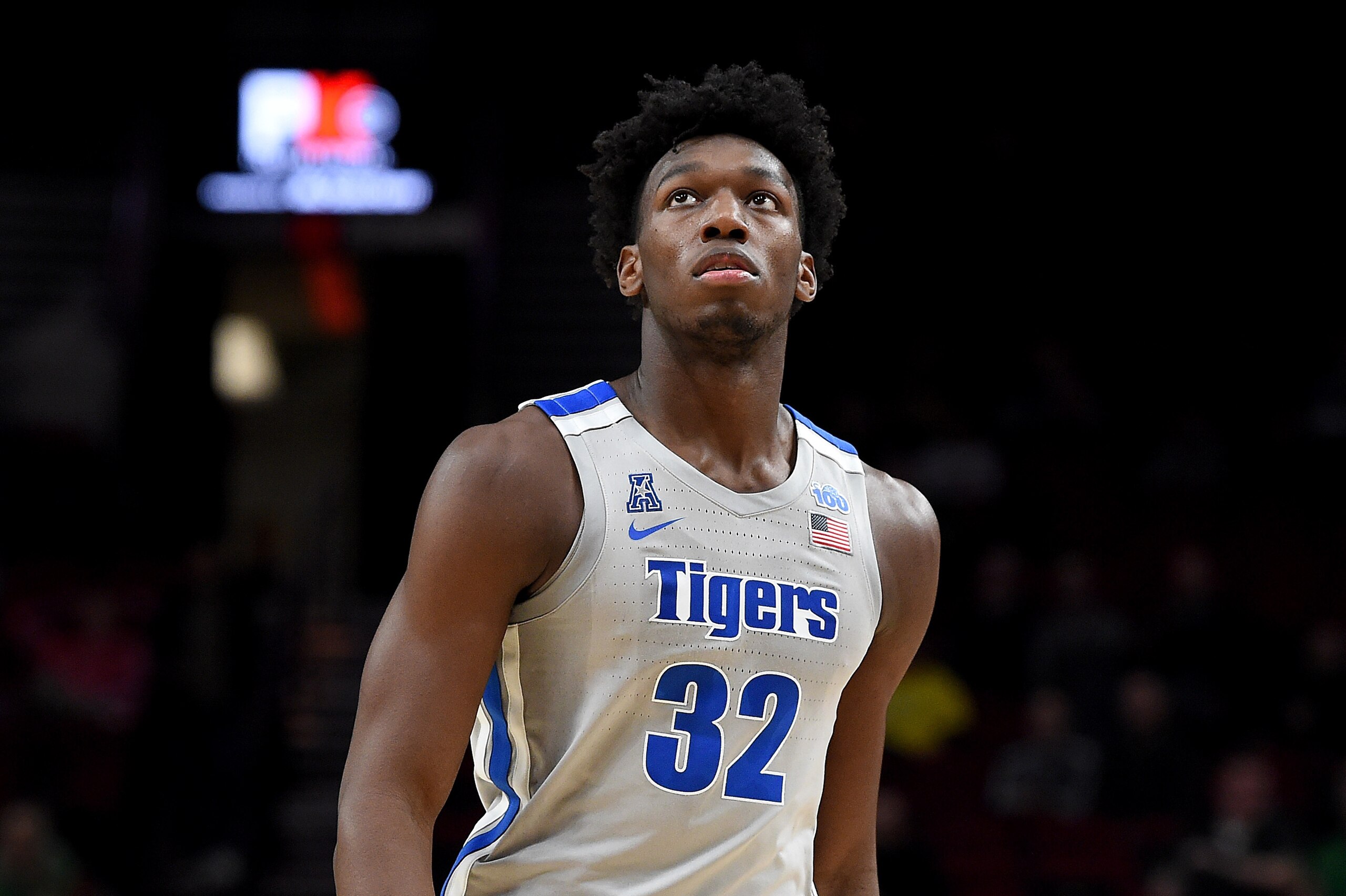 PORTLAND, OREGON - NOVEMBER 12: James Wiseman #32 of the Memphis Tigers walks up court during the first half of the game against the Oregon Ducks between the Oregon Ducks and Memphis Grizzlies at Moda Center on November 12, 2019 in Portland, Oregon. (Phot