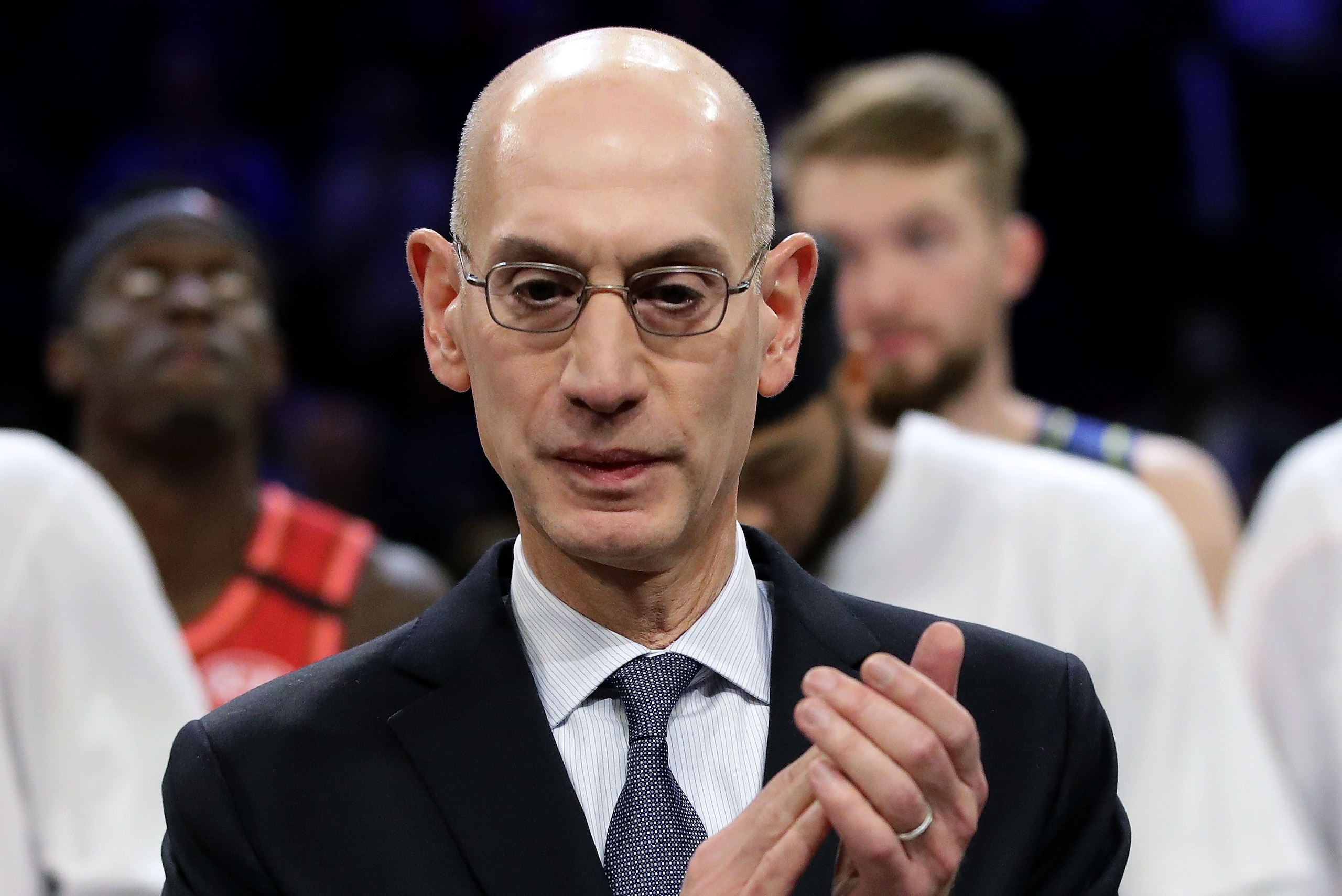 CHICAGO, ILLINOIS - FEBRUARY 16: NBA Commissioner Adam Silver applauds after Team LeBron beat Team Giannis 157-155 in the 69th NBA All-Star Game at the United Center on February 16, 2020 in Chicago, Illinois. NOTE TO USER: User expressly acknowledges and 