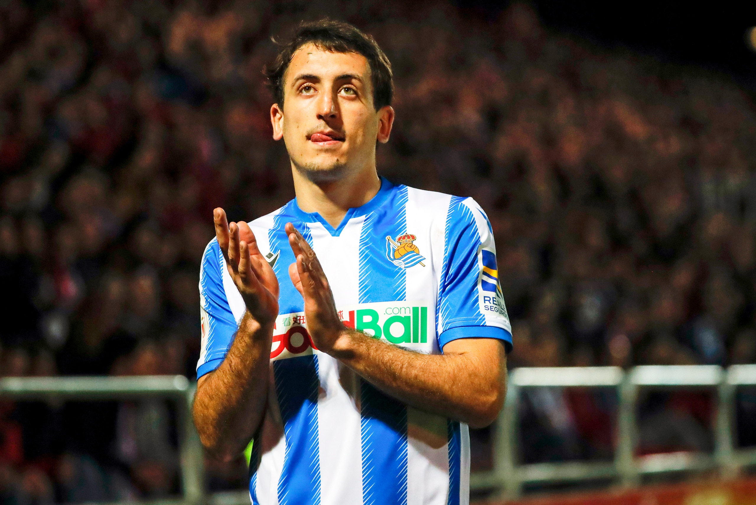 MIRANDA DE EBRO, SPAIN - MARCH 04: (BILD ZEITUNG OUT) Mikel Oyarzabal of Real Sociedad gestures during the Copa del Rey semifinal 2nd leg match between Mirandes and Real Sociedad at Estadio Municipal de Anduva on March 4, 2020 in Miranda de Ebro, Spain. (