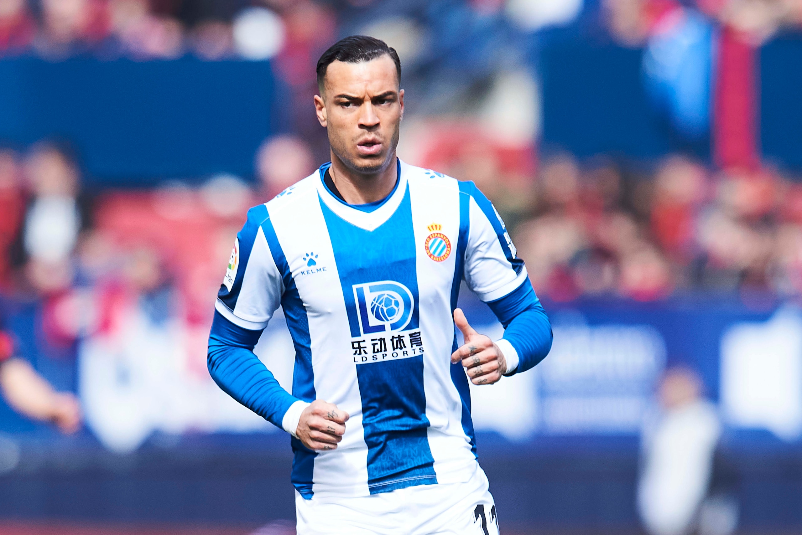 PAMPLONA, SPAIN - MARCH 08: Raul de Tomas Gomez of RCD Espanyol reacts  during the Liga match between CA Osasuna and RCD Espanyol at El Sadar Stadium on March 08, 2020 in Pamplona, Spain. (Photo by Juan Manuel Serrano Arce/Getty Images)