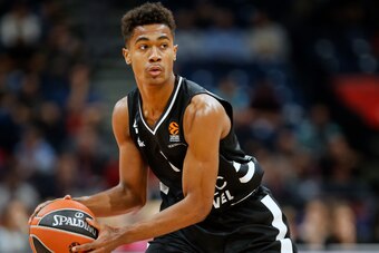 BELGRADE, SERBIA - NOVEMBER 15: Theo Maledon of Asvel Villeurbanne in action during the 2019/2020 Turkish Airlines EuroLeague Regular Season Round 8 match between Crvena Zvezda mts Belgrade and LDLC Asvel Villeurbane at Stark Arena on November 15, 2019 in