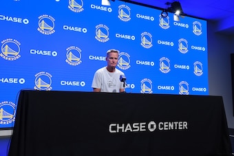 SAN FRANCISCO, CA - OCTOBER 24: Steve Kerr of the Golden State Warriors talks to the media before the game against the LA Clippers on October 24, 2019 at Chase Center in San Francisco, California. NOTE TO USER: User expressly acknowledges and agrees that,