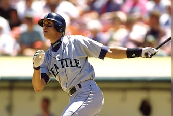 OAKLAND - 1996:  Alex Rodriguez of the Seattle Mariners bats during an MLB game versus the Oakland Athletics at the Oakland Coliseum in Oakland, California during the 1996 season. (Photo by Ron Vesely/MLB Photos via Getty Images)