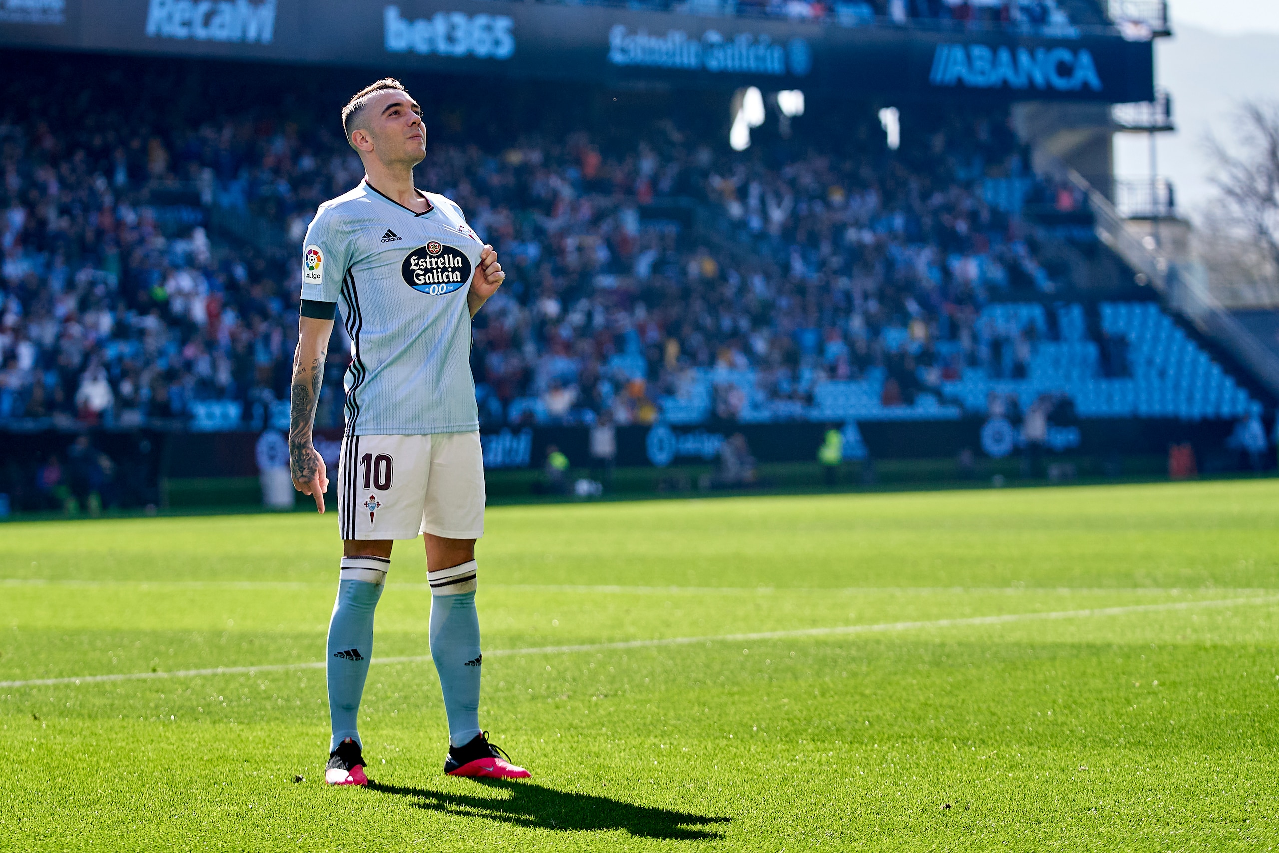 VIGO, SPAIN - FEBRUARY 22: Iago Aspas of Celta de Vigo celebrates after scoring his team's first goal during the Liga match between RC Celta de Vigo and CD Leganes at Abanca Balaidos Stadium on February 22, 2020 in Vigo, Spain. (Photo by Jose Manuel Alvar