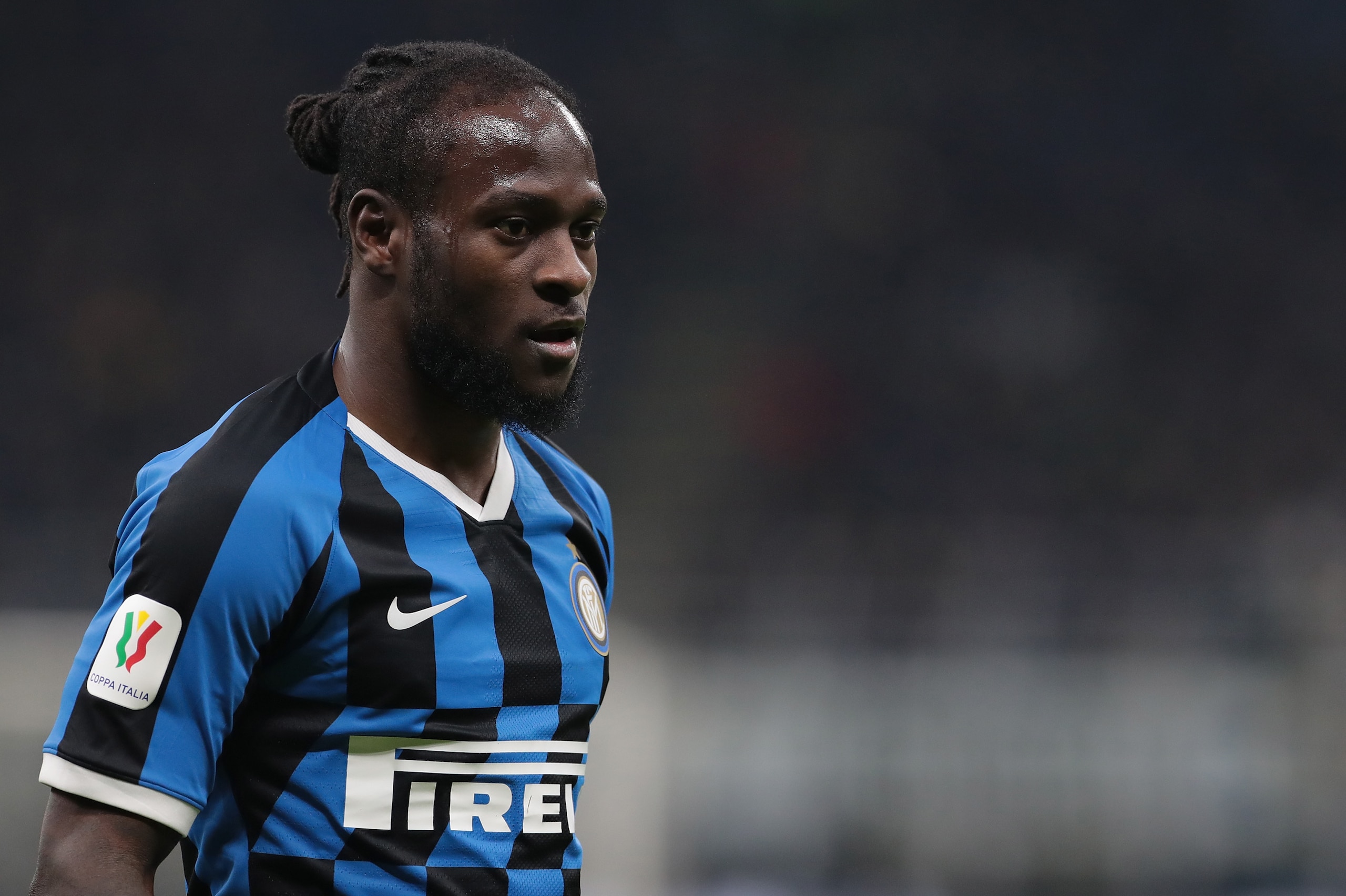 MILAN, ITALY - FEBRUARY 12:  Victor Moses of FC Internazionale looks on during the Coppa Italia Semi Final match between FC Internazionale and SSC Napoli at Stadio Giuseppe Meazza on February 12, 2020 in Milan, Italy.  (Photo by Emilio Andreoli/Getty Imag