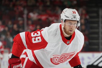 NEWARK, NEW JERSEY - NOVEMBER 23: Anthony Mantha #39 of the Detroit Red Wings skates against the New Jersey Devils at the Prudential Center on November 23, 2019 in Newark, New Jersey. The Devils defeated the Red Wings 5-1. (Photo by Bruce Bennett/Getty Im
