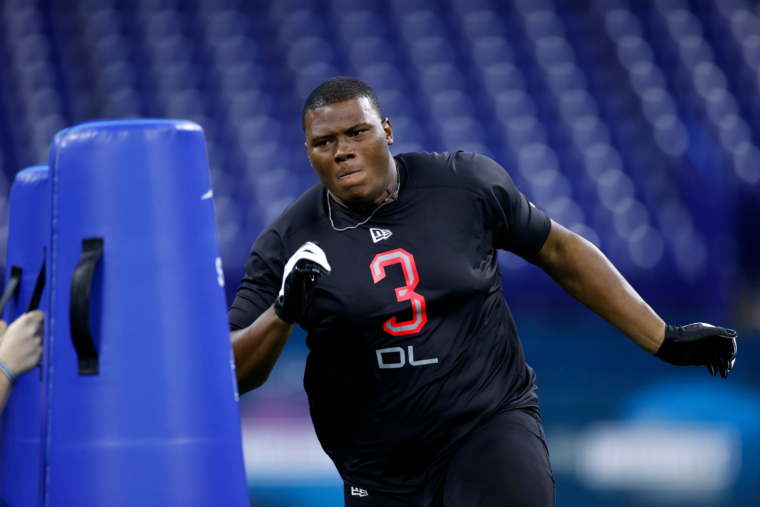 INDIANAPOLIS, IN - FEBRUARY 29: Defensive lineman Derrick Brown of Auburn runs a drill during the NFL Combine at Lucas Oil Stadium on February 29, 2020 in Indianapolis, Indiana. (Photo by Joe Robbins/Getty Images)