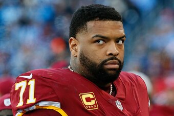 NASHVILLE, TN - DECEMBER 22:  Trent Williams #71 of the Washington Redskins watches from the sideline during a game against the Tennessee Titans at Nissan Stadium on December 22, 2018 in Nashville, Tennessee.  (Photo by Frederick Breedon/Getty Images)