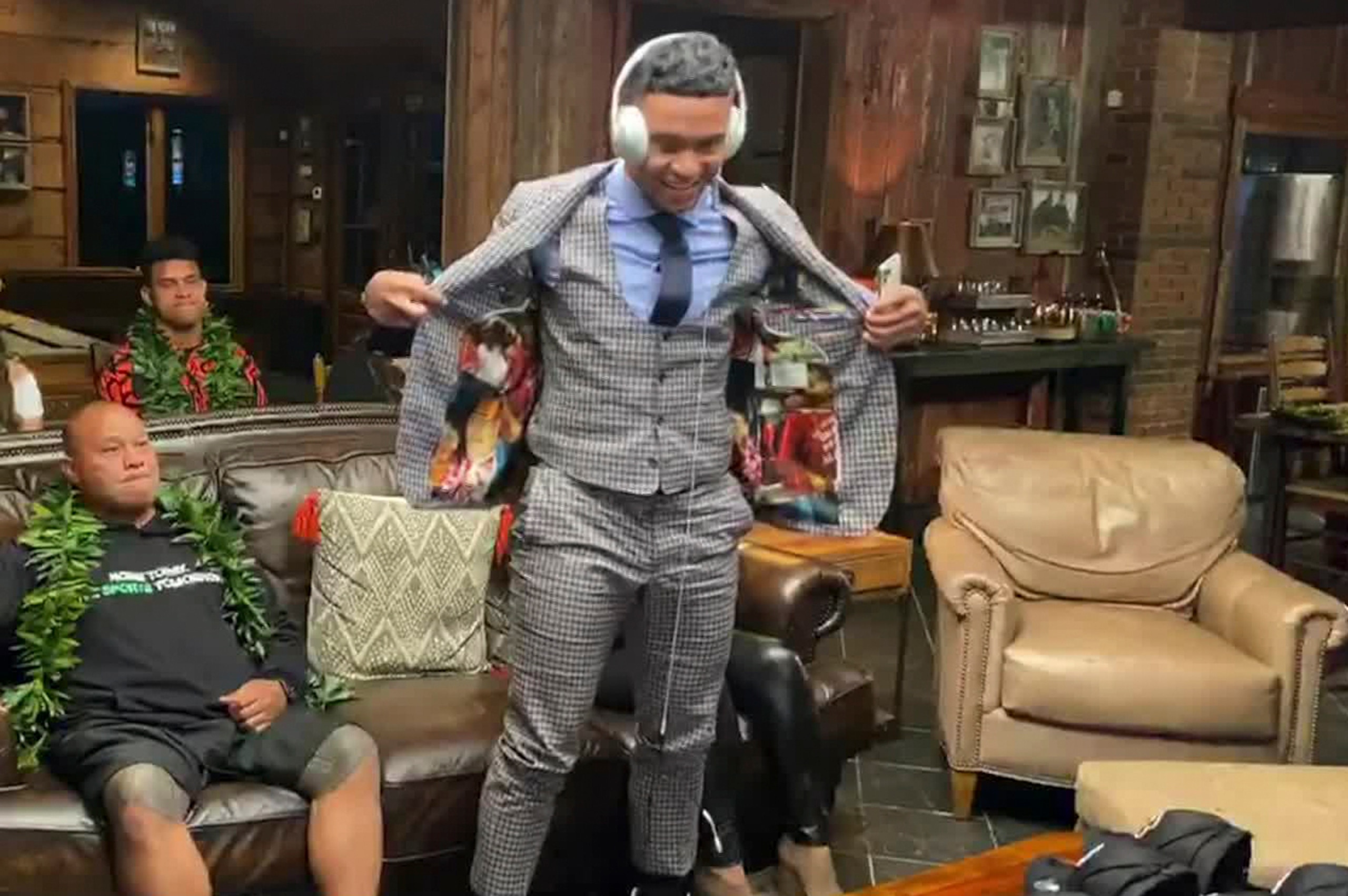 UNSPECIFIED LOCATION - APRIL 23: (EDITORIAL USE ONLY) In this still image from video provided by the NFL, Tua Tagovailoa shows off the lining of his jacket during the first round of the 2020 NFL Draft on April 23, 2020. (Photo by NFL via Getty Images) UNSPECIFIED LOCATION - APRIL 23: (EDITORIAL USE ONLY) In this still image from video provided by the NFL, Tua Tagovailoa shows off the lining of his jacket during the first round of the 2020 NFL Draft on April 23, 2020. (Photo by NFL via Getty Images)