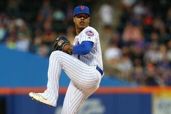 NEW YORK, NY - AUGUST 27: Marcus Stroman #7 of the New York Mets in action against the Chicago Cubs during a game at Citi Field on August 27, 2019 in New York City. (Photo by Rich Schultz/Getty Images)