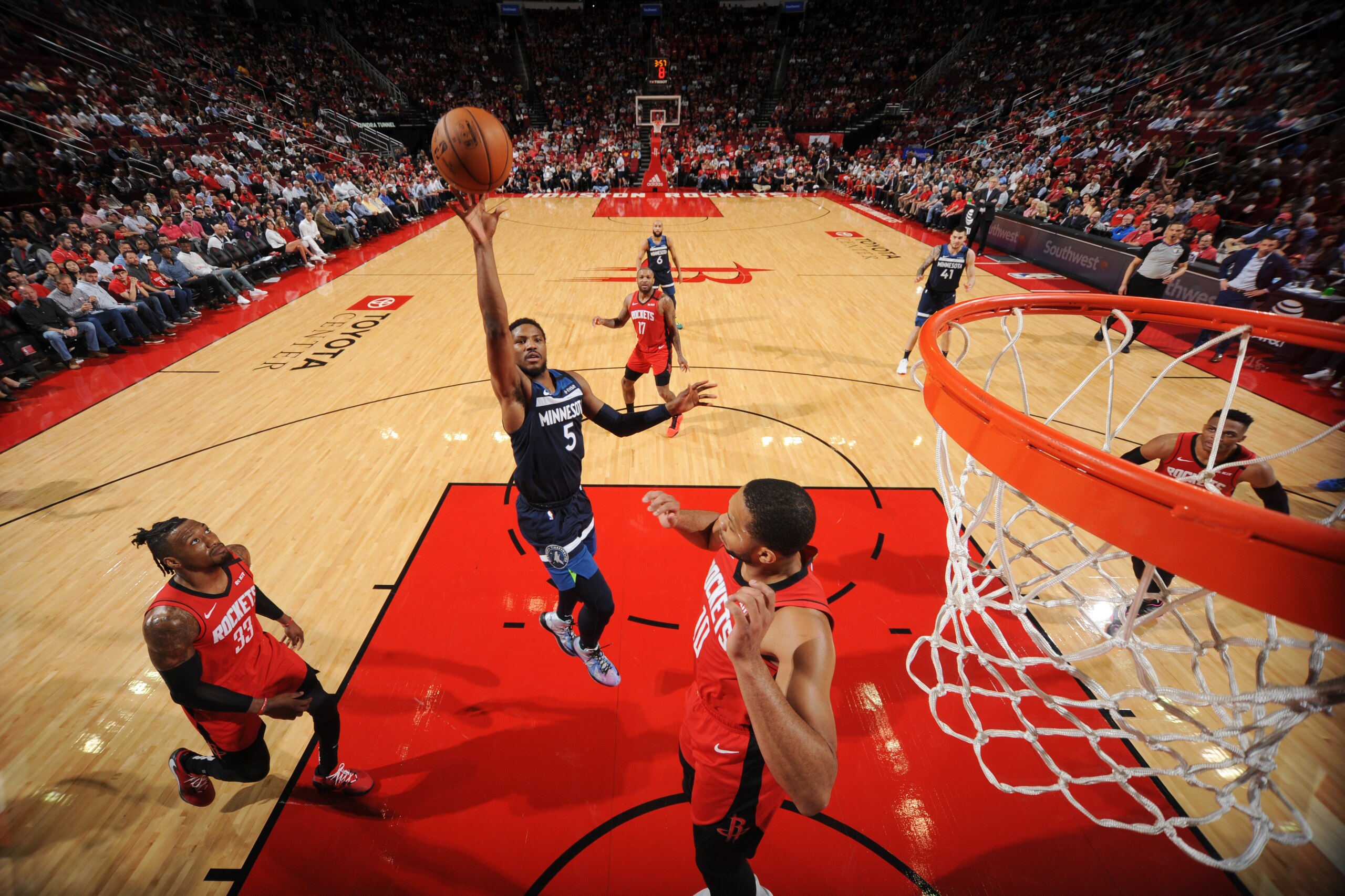 HOUSTON, TX - MARCH 10: Malik Beasley #5 of the Minnesota Timberwolves shoots the ball against the Houston Rockets on March 10, 2020 at the Toyota Center in Houston, Texas. NOTE TO USER: User expressly acknowledges and agrees that, by downloading and or u HOUSTON, TX - MARCH 10: Malik Beasley #5 of the Minnesota Timberwolves shoots the ball against the Houston Rockets on March 10, 2020 at the Toyota Center in Houston, Texas. NOTE TO USER: User expressly acknowledges and agrees that, by downloading and or u