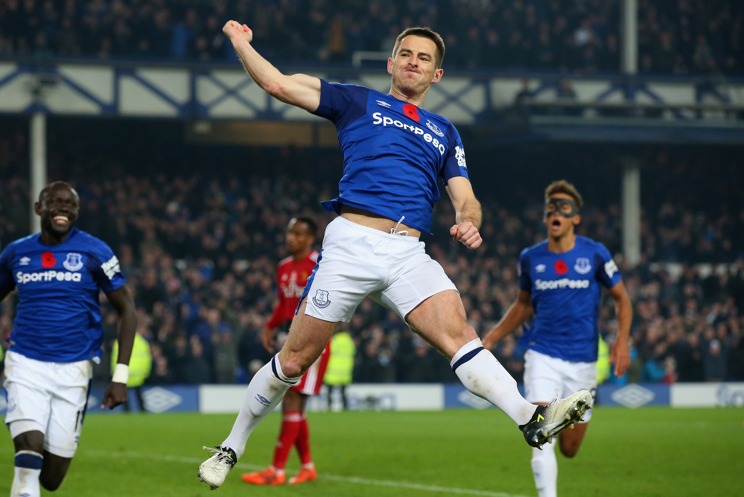 LIVERPOOL, ENGLAND - NOVEMBER 05: Leighton Baines of Everton celebrates scoring his sides third goal during the Premier League match between Everton and Watford at Goodison Park on November 5, 2017 in Liverpool, England. (Photo by Alex Livesey/Getty Imag LIVERPOOL, ENGLAND - NOVEMBER 05: Leighton Baines of Everton celebrates scoring his sides third goal during the Premier League match between Everton and Watford at Goodison Park on November 5, 2017 in Liverpool, England. (Photo by Alex Livesey/Getty Imag