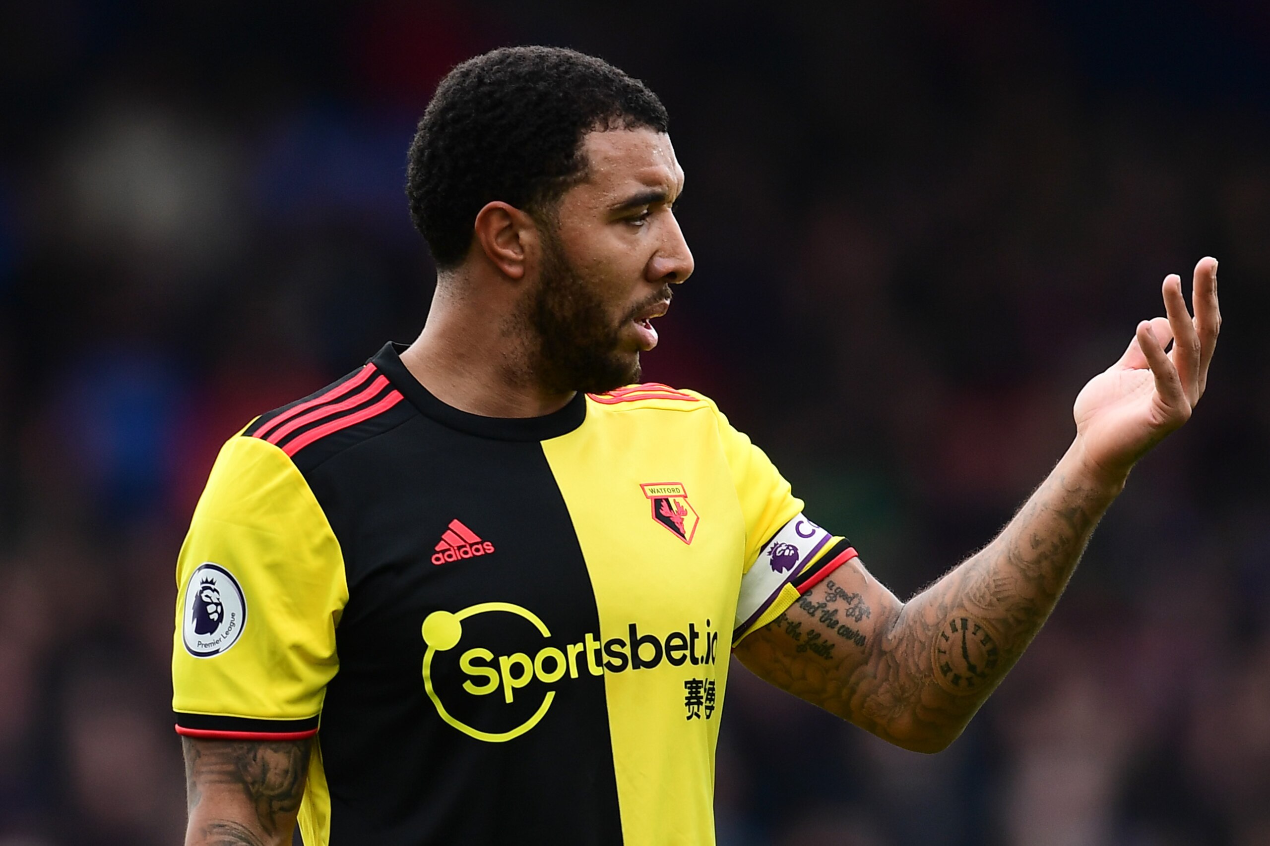 LONDON, ENGLAND - MARCH 07: Troy Deeney of Watford gestures during the Premier League match between Crystal Palace and Watford FC at Selhurst Park on March 07, 2020 in London, United Kingdom. (Photo by Alex Broadway/Getty Images) LONDON, ENGLAND - MARCH 07: Troy Deeney of Watford gestures during the Premier League match between Crystal Palace and Watford FC at Selhurst Park on March 07, 2020 in London, United Kingdom. (Photo by Alex Broadway/Getty Images)