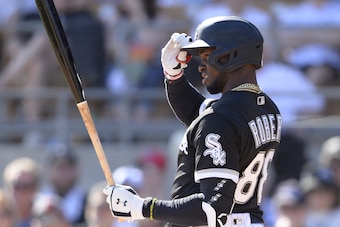 GLENDALE, ARIZONA - MARCH 08:  Luis Robert #88 of the Chicago White Sox looks on against the Kansas City Royals on March 8, 2020 at Camelback Ranch in Glendale Arizona.  (Photo by Ron Vesely/Getty Images)