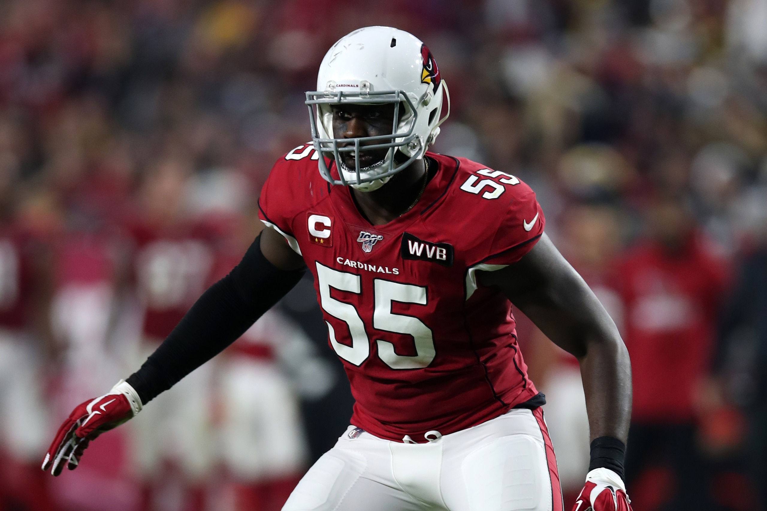 PHOENIX, AZ - DECEMBER 08: Chandler Jones #55 of the Arizona Cardinals in action during the game against the Pittsburgh Steelers at State Farm Stadium on December 8, 2019 in Glendale, Arizona. The Steelers defeated the Cardinals 23-17. (Photo by Rob Leite PHOENIX, AZ - DECEMBER 08: Chandler Jones #55 of the Arizona Cardinals in action during the game against the Pittsburgh Steelers at State Farm Stadium on December 8, 2019 in Glendale, Arizona. The Steelers defeated the Cardinals 23-17. (Photo by Rob Leite