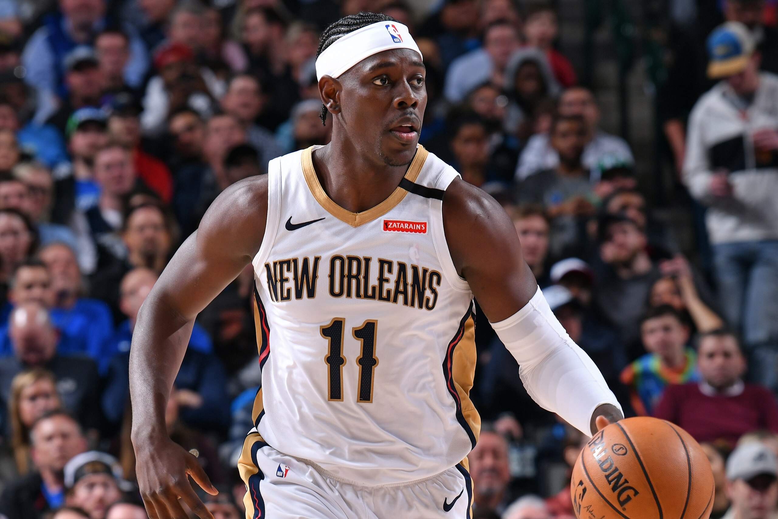 DALLAS, TX - MARCH 4: Jrue Holiday #11 of the New Orleans Pelicans handles the ball against the Dallas Mavericks on March 4, 2020 at the American Airlines Center in Dallas, Texas. NOTE TO USER: User expressly acknowledges and agrees that, by downloading a DALLAS, TX - MARCH 4: Jrue Holiday #11 of the New Orleans Pelicans handles the ball against the Dallas Mavericks on March 4, 2020 at the American Airlines Center in Dallas, Texas. NOTE TO USER: User expressly acknowledges and agrees that, by downloading a