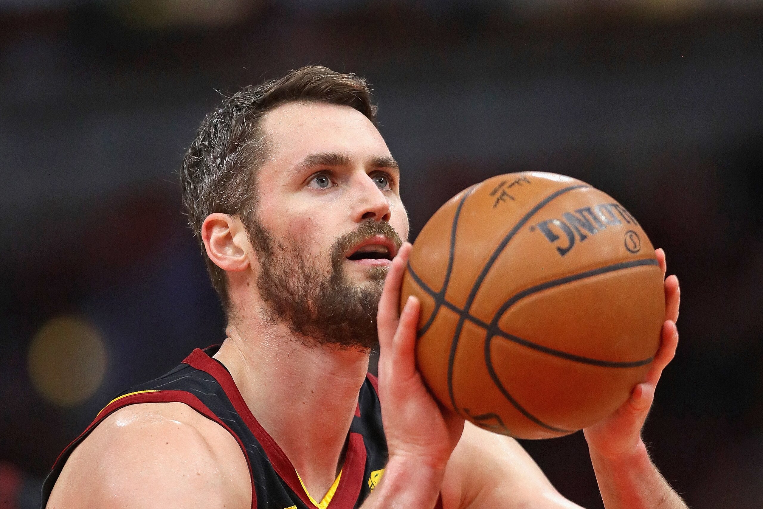 CHICAGO, ILLINOIS - MARCH 10: Kevin Love #0 of the Cleveland Cavaliers shoots a free throw against the Chicago Bulls at the United Center on March 10, 2020 in Chicago, Illinois. NOTE TO USER: User expressly acknowledges and agrees that, by downloading and CHICAGO, ILLINOIS - MARCH 10: Kevin Love #0 of the Cleveland Cavaliers shoots a free throw against the Chicago Bulls at the United Center on March 10, 2020 in Chicago, Illinois. NOTE TO USER: User expressly acknowledges and agrees that, by downloading and