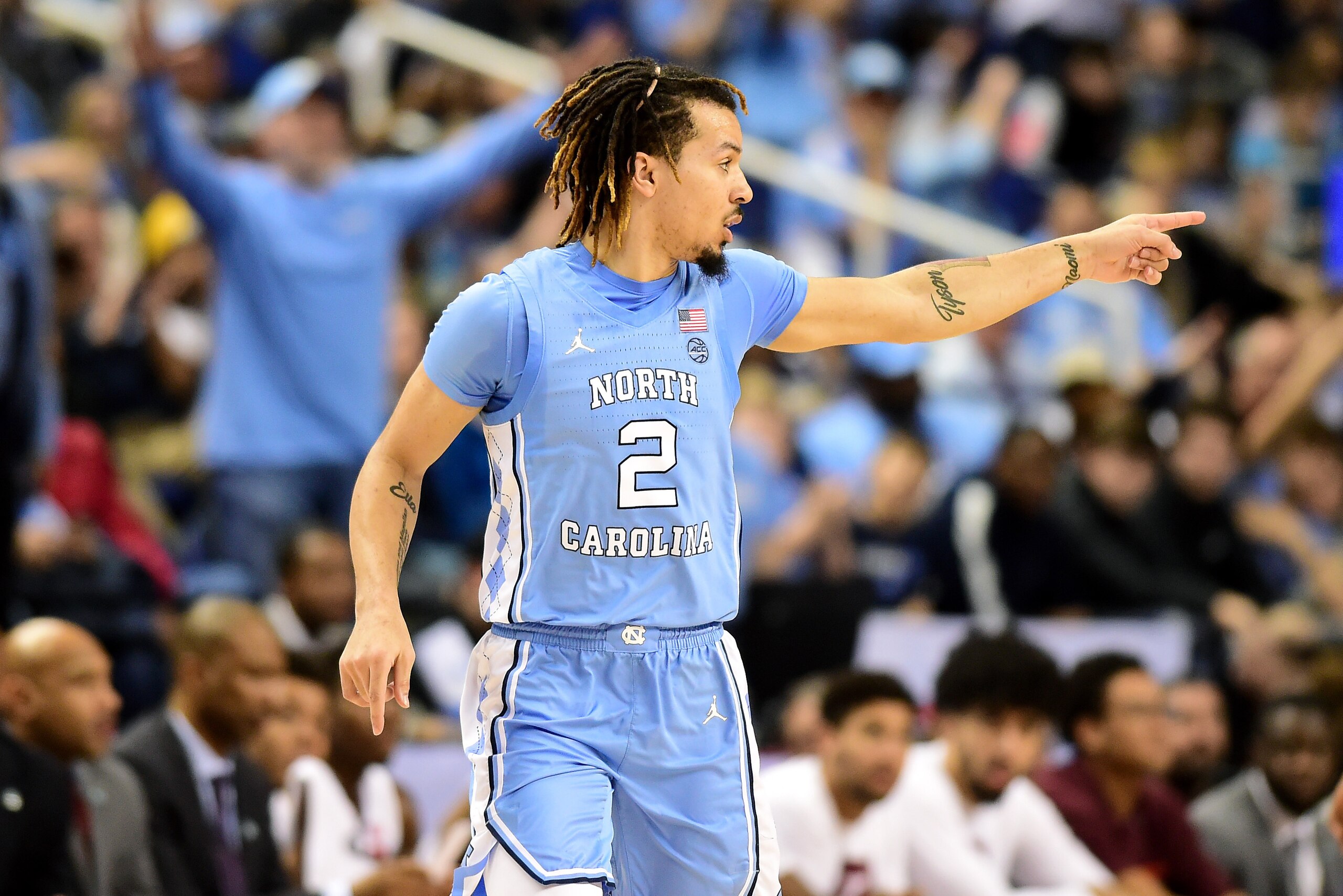 GREENSBORO, NORTH CAROLINA - MARCH 10: Cole Anthony #2 of the North Carolina Tar Heels reacts following a play against the Virginia Tech Hokies during their game in the first round of the 2020 Men's ACC Basketball Tournament at Greensboro Coliseum on Marc GREENSBORO, NORTH CAROLINA - MARCH 10: Cole Anthony #2 of the North Carolina Tar Heels reacts following a play against the Virginia Tech Hokies during their game in the first round of the 2020 Men's ACC Basketball Tournament at Greensboro Coliseum on Marc