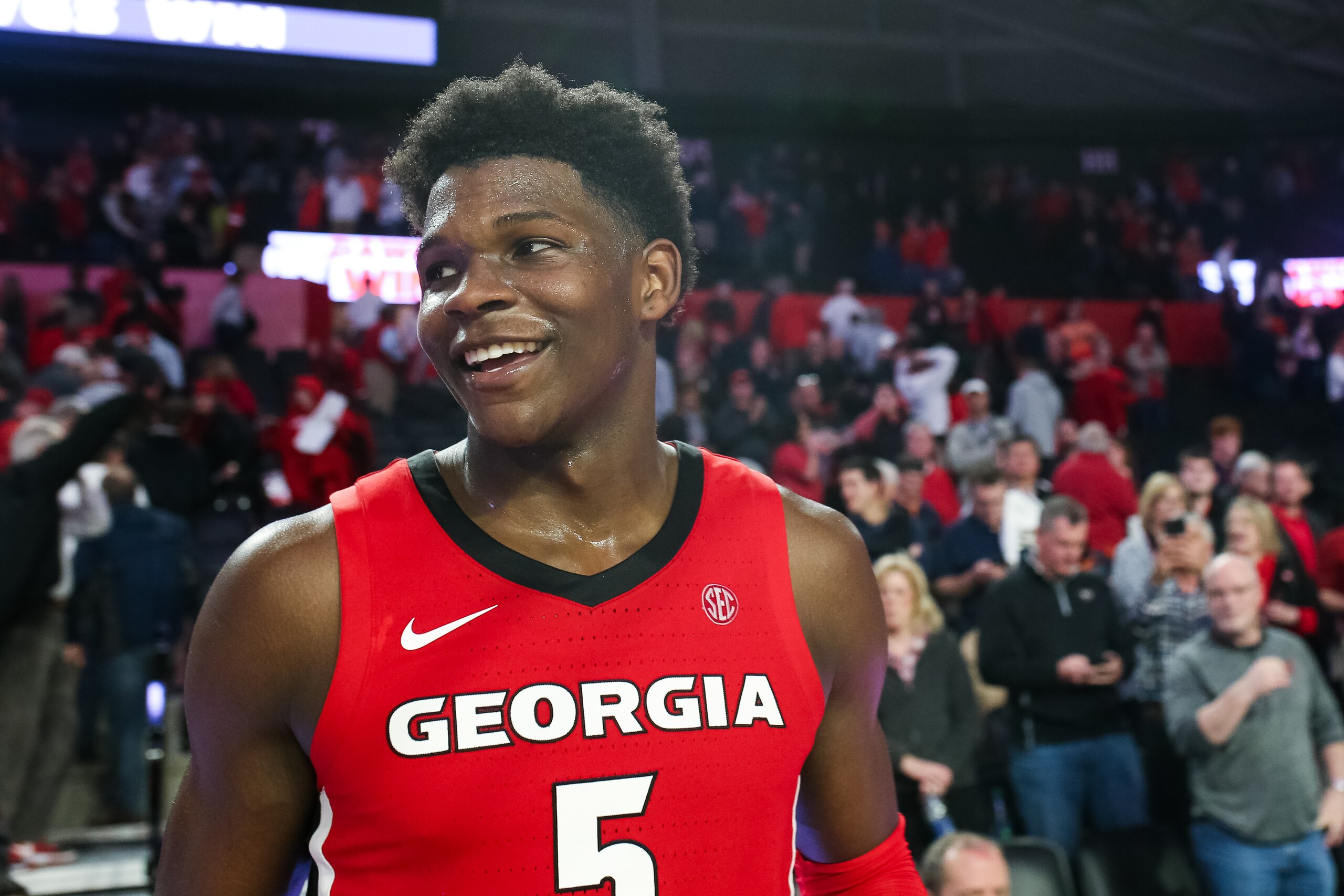 ATHENS, GA - FEBRUARY 19: Anthony Edwards #5 of the Georgia Bulldogs looks on during a game against the Auburn Tigers at Stegeman Coliseum on February 19, 2020 in Athens, Georgia. (Photo by Carmen Mandato/Getty Images) ATHENS, GA - FEBRUARY 19: Anthony Edwards #5 of the Georgia Bulldogs looks on during a game against the Auburn Tigers at Stegeman Coliseum on February 19, 2020 in Athens, Georgia. (Photo by Carmen Mandato/Getty Images)