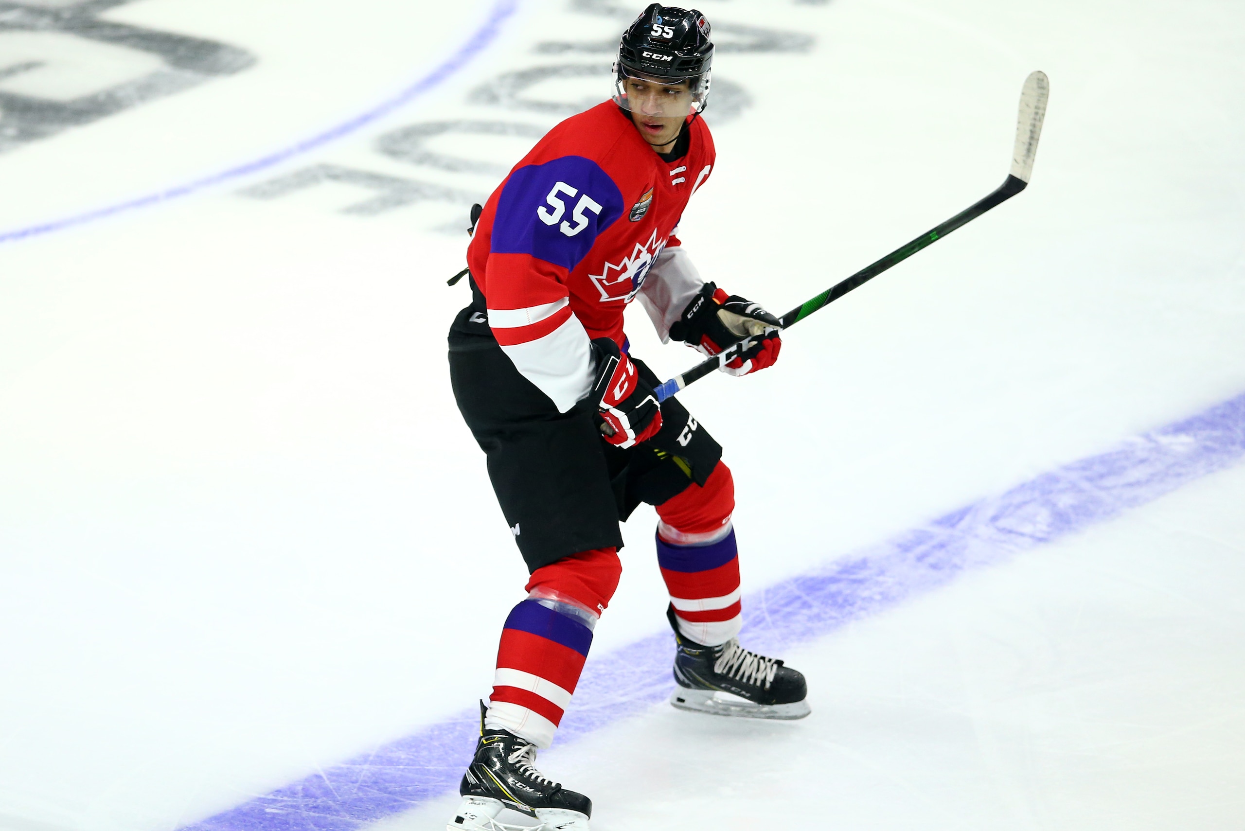 HAMILTON, ON - JANUARY 16: Quinton Byfield #55 of Team Red skates during the 2020 CHL/NHL Top Prospects Game against Team White at FirstOntario Centre on January 16, 2020 in Hamilton, Canada. (Photo by Vaughn Ridley/Getty Images) HAMILTON, ON - JANUARY 16: Quinton Byfield #55 of Team Red skates during the 2020 CHL/NHL Top Prospects Game against Team White at FirstOntario Centre on January 16, 2020 in Hamilton, Canada. (Photo by Vaughn Ridley/Getty Images)