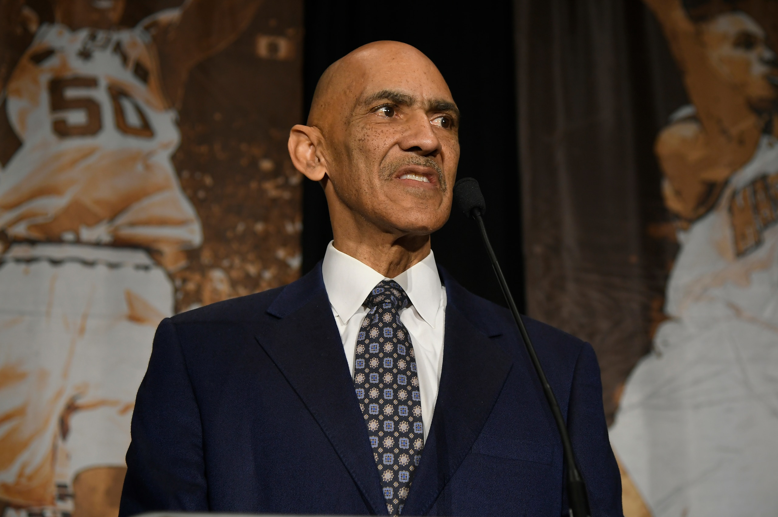 CHARLOTTE, NC - FEBRUARY 16: Tony Dungy speaks at the All Star Breakfast held by the National Basketball Retired Players Association at the Renaissance Charlotte Suites Hotel on February 16, 2019 in Charlotte, North Carolina. (Photo by John McCoy/Getty Im CHARLOTTE, NC - FEBRUARY 16: Tony Dungy speaks at the All Star Breakfast held by the National Basketball Retired Players Association at the Renaissance Charlotte Suites Hotel on February 16, 2019 in Charlotte, North Carolina. (Photo by John McCoy/Getty Im