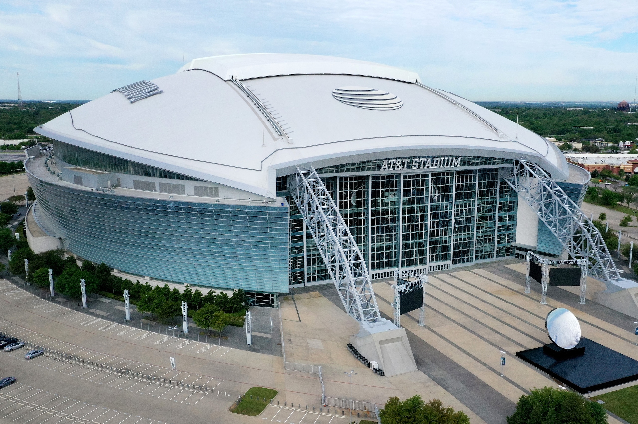 ARLINGTON, TEXAS - APRIL 01: An aerial drone view of AT&T Stadium, where the Dallas Cowboys NFL football team plays, on April 01, 2020 in Arlington, Texas. The NBA, NHL, NCAA and MLB have all announced cancellations or postponements of events because of C ARLINGTON, TEXAS - APRIL 01: An aerial drone view of AT&T Stadium, where the Dallas Cowboys NFL football team plays, on April 01, 2020 in Arlington, Texas. The NBA, NHL, NCAA and MLB have all announced cancellations or postponements of events because of C