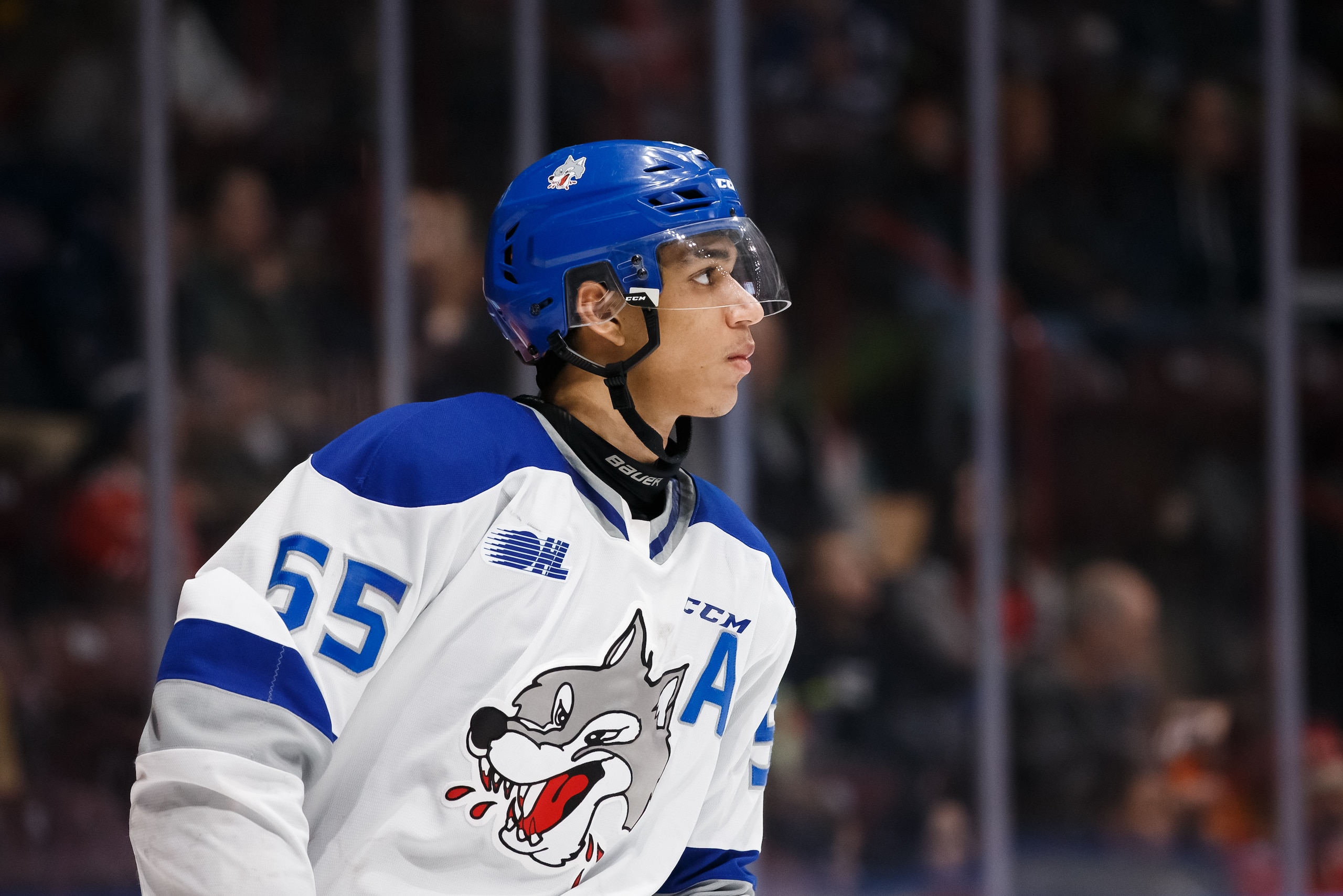 OSHAWA, ON - FEBRUARY 7: Quinton Byfield #55 of the Sudbury Wolves skates during an OHL game against the Oshawa Generals at the Tribute Communities Centre on February 7, 2020 in Oshawa, Ontario, Canada. (Photo by Chris Tanouye/Getty Images) OSHAWA, ON - FEBRUARY 7: Quinton Byfield #55 of the Sudbury Wolves skates during an OHL game against the Oshawa Generals at the Tribute Communities Centre on February 7, 2020 in Oshawa, Ontario, Canada. (Photo by Chris Tanouye/Getty Images)