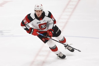 OSHAWA, ON - MARCH 1: Marco Rossi #23 of the Ottawa 67's skates during an OHL game against the Oshawa Generals at the Tribute Communities Centre on March 1, 2020 in Oshawa, Ontario, Canada.  (Photo by Chris Tanouye/Getty Images)
