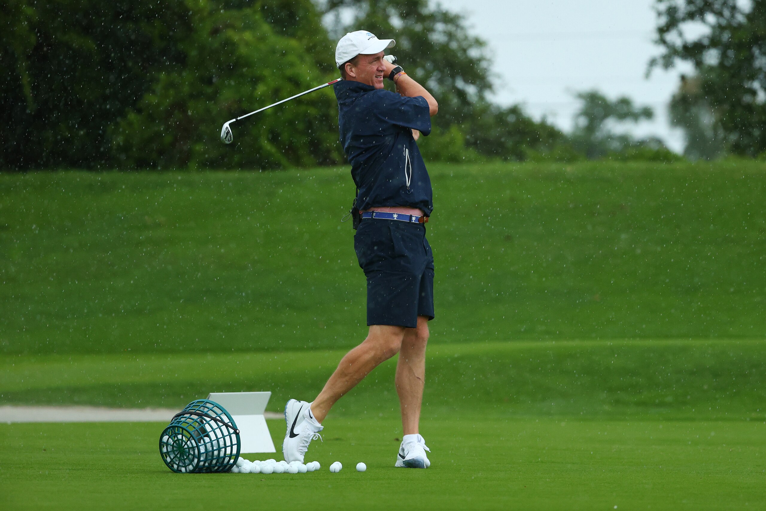 HOBE SOUND, FLORIDA - MAY 24: former NFL player Peyton Manning warms up on the range prior to The Match: Champions For Charity at Medalist Golf Club on May 24, 2020 in Hobe Sound, Florida. (Photo by Mike Ehrmann/Getty Images for The Match) HOBE SOUND, FLORIDA - MAY 24: former NFL player Peyton Manning warms up on the range prior to The Match: Champions For Charity at Medalist Golf Club on May 24, 2020 in Hobe Sound, Florida. (Photo by Mike Ehrmann/Getty Images for The Match)