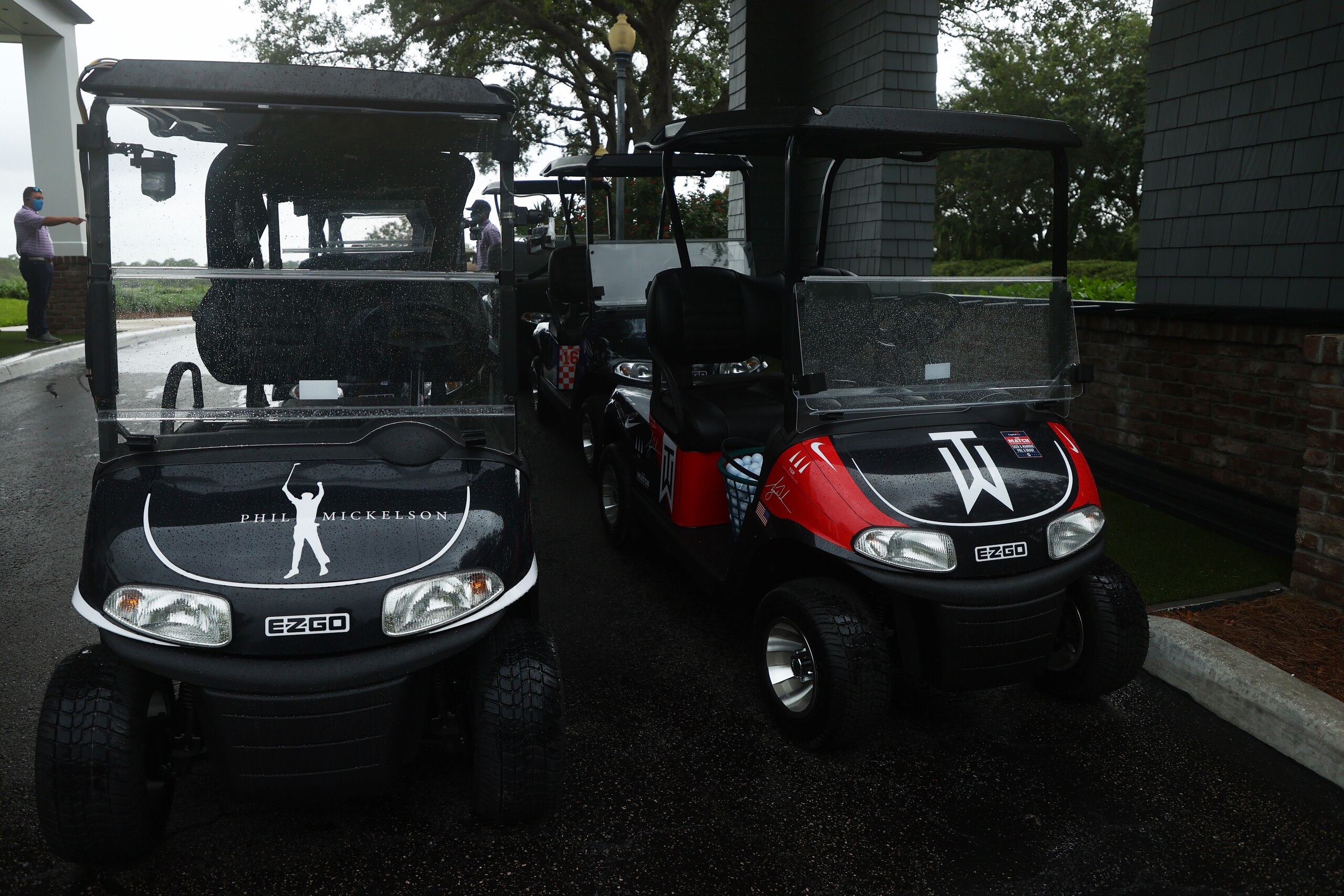 HOBE SOUND, FLORIDA - MAY 24: The carts of Phil Mickelson and Tiger Woods are seen during The Match: Champions For Charity at Medalist Golf Club on May 24, 2020 in Hobe Sound, Florida. (Photo by Mike Ehrmann/Getty Images for The Match)