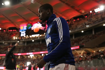 PERTH, AUSTRALIA - JULY 17: Paul Pogba of Manchester United walks out onto the field for the warm up session during a pre-season friendly match between Manchester United and Leeds United at Optus Stadium on July 17, 2019 in Perth, Australia. (Photo by Pau