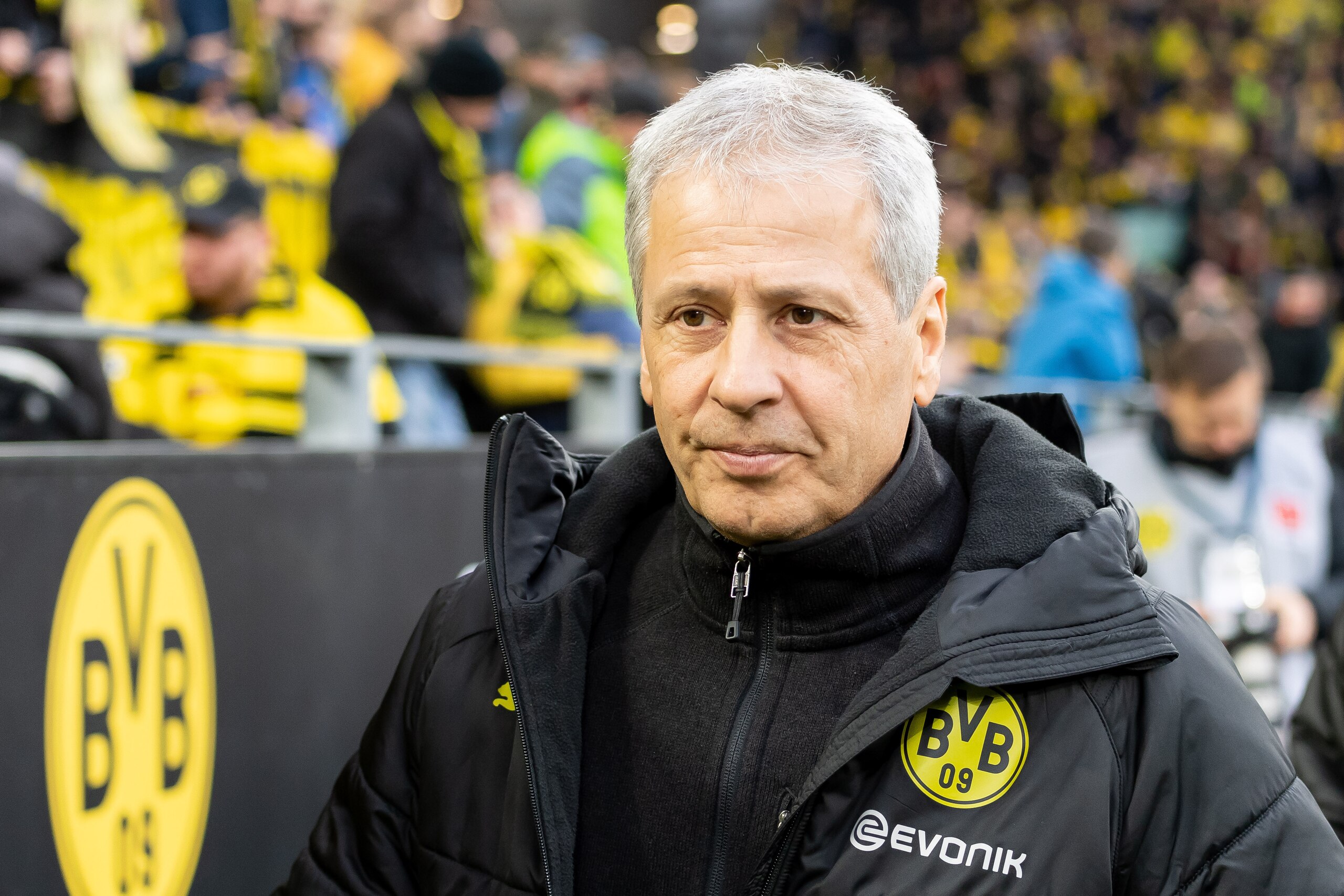 DORTMUND, GERMANY - FEBRUARY 29: (BILD ZEITUNG OUT) head coach Lucien Favre of Borussia Dortmund looks on prior to the Bundesliga match between Borussia Dortmund and Sport-Club Freiburg at Signal Iduna Park on February 29, 2020 in Dortmund, Germany. (Phot