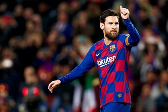 BARCELONA, SPAIN - MARCH 07: Lionel Messi of FC Barcelona celebrates his team's first goal during the Liga match between FC Barcelona and Real Sociedad at Camp Nou on March 07, 2020 in Barcelona, Spain. (Photo by Pedro Salado/Quality Sport Images/Getty Im