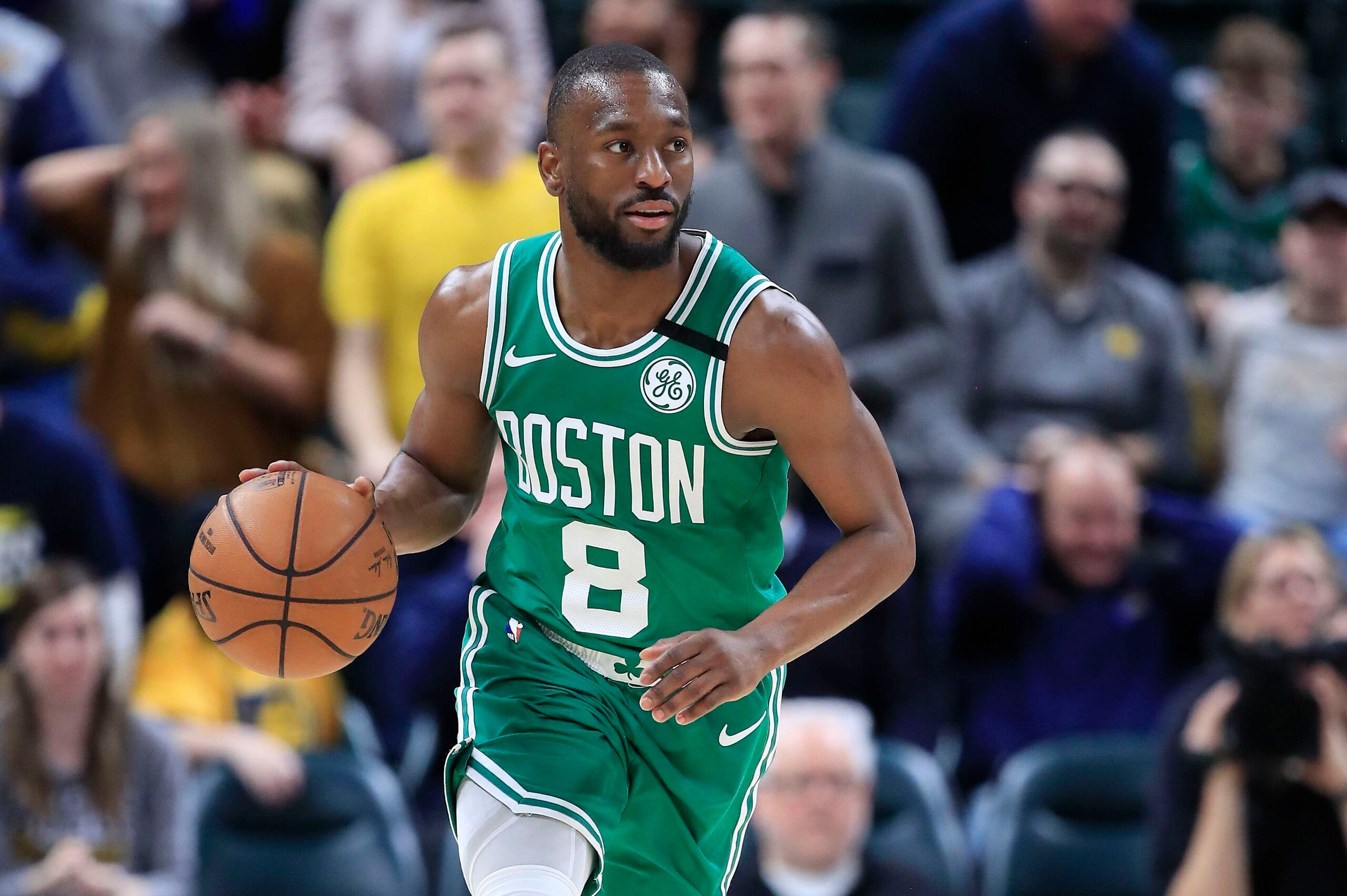 INDIANAPOLIS, INDIANA - MARCH 10: Kemba Walker #8 of the Boston Celtics dribbles the ball against the Indiana Pacers at Bankers Life Fieldhouse on March 10, 2020 in Indianapolis, Indiana.    NOTE TO USER: User expressly acknowledges and agrees that, by do