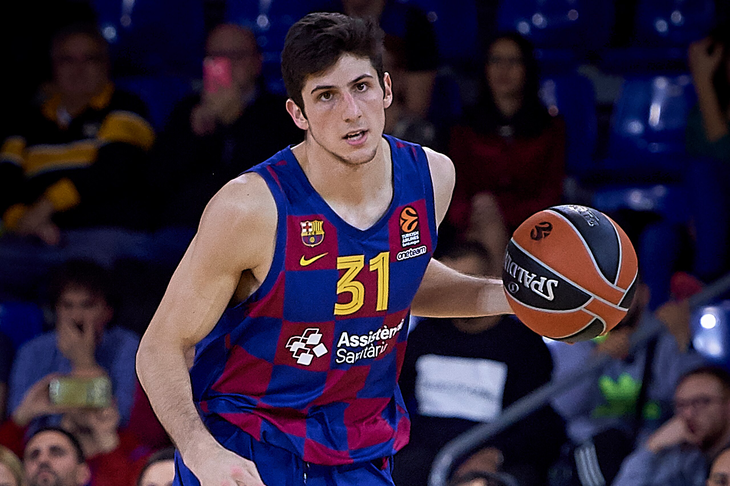 BARCELONA, SPAIN - DECEMBER 17:  Leandro Bolmaro of Barcelona in action during the 2019/2020 Turkish Airlines EuroLeague Regular Season Round 14 match between FC Barcelona and LDLC Asvel Villeurbane at Palau Blaugrana on December 17, 2019 in Barcelona, Sp