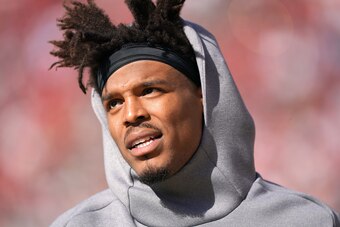 SANTA CLARA, CALIFORNIA - OCTOBER 27: Cam Newton #1 of the Carolina Panthers looks on from the sidelines against the San Francisco 49ers during an NFL football game at Levi's Stadium on October 27, 2019 in Santa Clara, California. (Photo by Thearon W. Hen