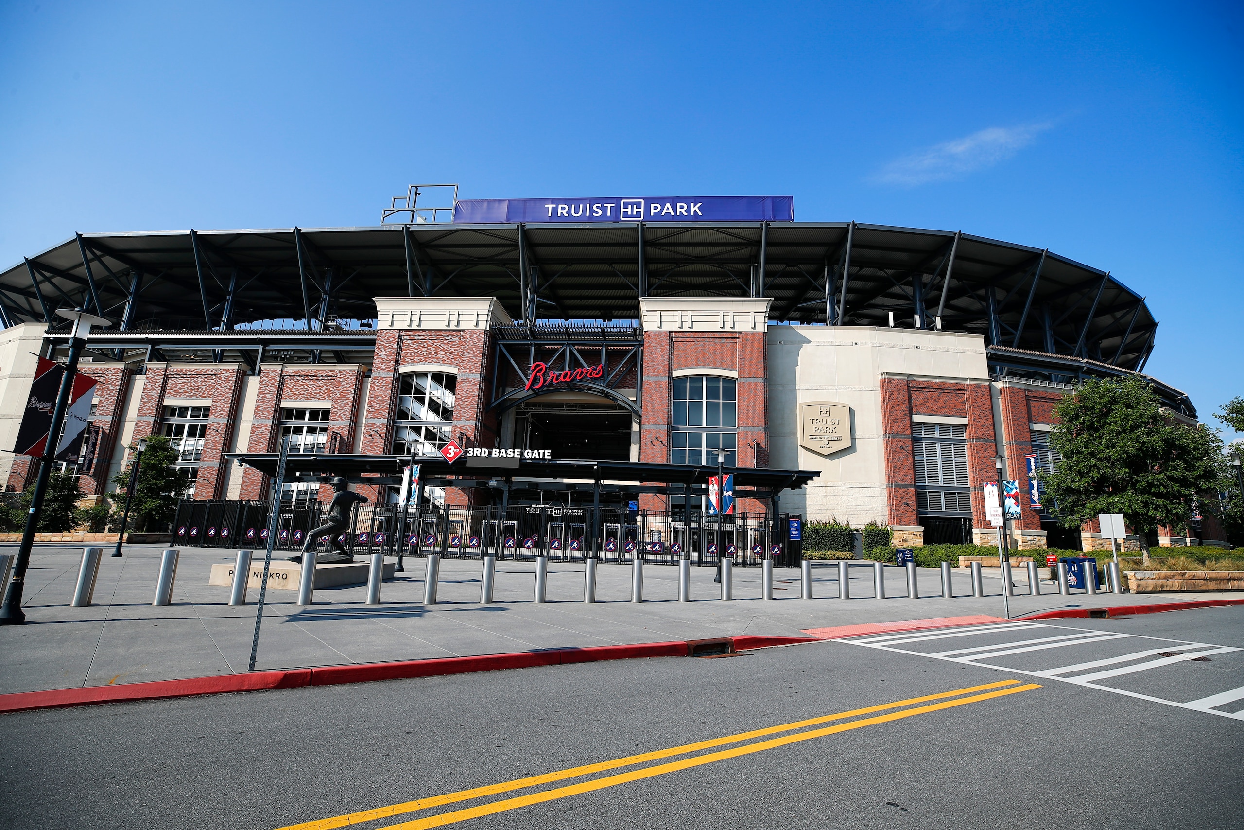 ATLANTA, GA - JULY 03: A general view of the exterior of Truist Park prior to the first day of Summer Workouts at Truist Park on July 3, 2020 in Atlanta, Georgia. (Photo by Todd Kirkland/Getty Images)