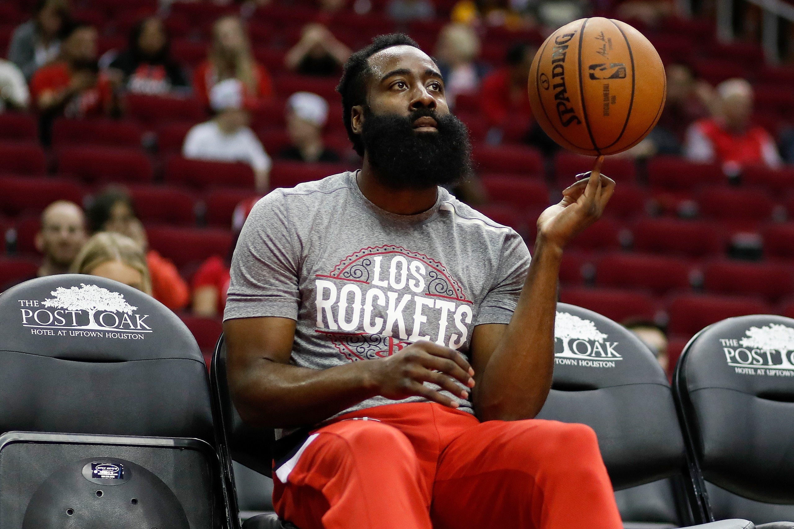 HOUSTON, TEXAS - MARCH 10: James Harden #13 of the Houston Rockets warms up before the game against the Minnesota Timberwolves at Toyota Center on March 10, 2020 in Houston, Texas.  NOTE TO USER: User expressly acknowledges and agrees that, by downloading