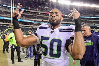 PHILADELPHIA, PENNSYLVANIA - JANUARY 05:  K.J. Wright #50 of the Seattle Seahawks celebrates his teams win over the Philadelphia Eagles in the NFC Wild Card Playoff game at Lincoln Financial Field on January 05, 2020 in Philadelphia, Pennsylvania. (Photo 
