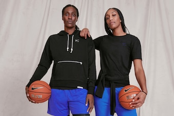 Sylvia Fowles of the Minnesota Lynx and A'ja Wilson of the Las Vegas Aces model some of Nike's new Swoosh Fly line.