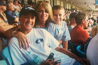 Jack, Eileen and Grady Flaherty at a Yankees game in 2011.
