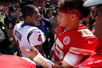 Deshaun Watson and Patrick Mahomes each received new deals this offseason as franchise QBs, while their 2017 draft counterpart, Mitch Trubisky, did not.