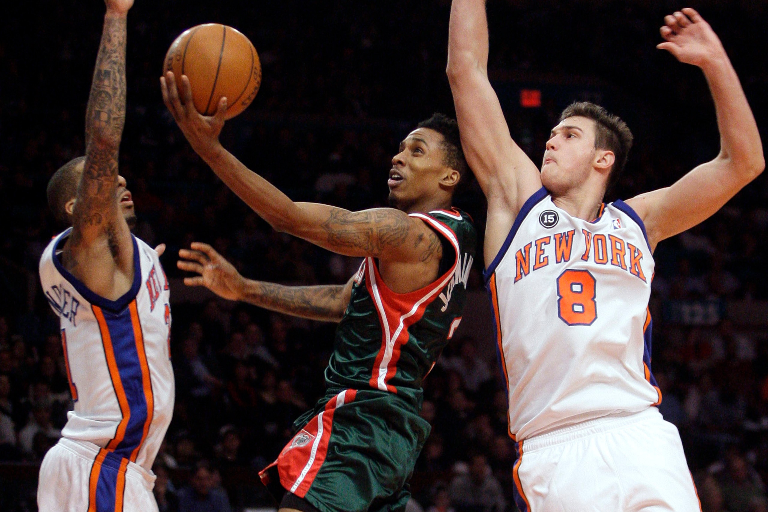 Brandon Jennings driving on the Knicks.
