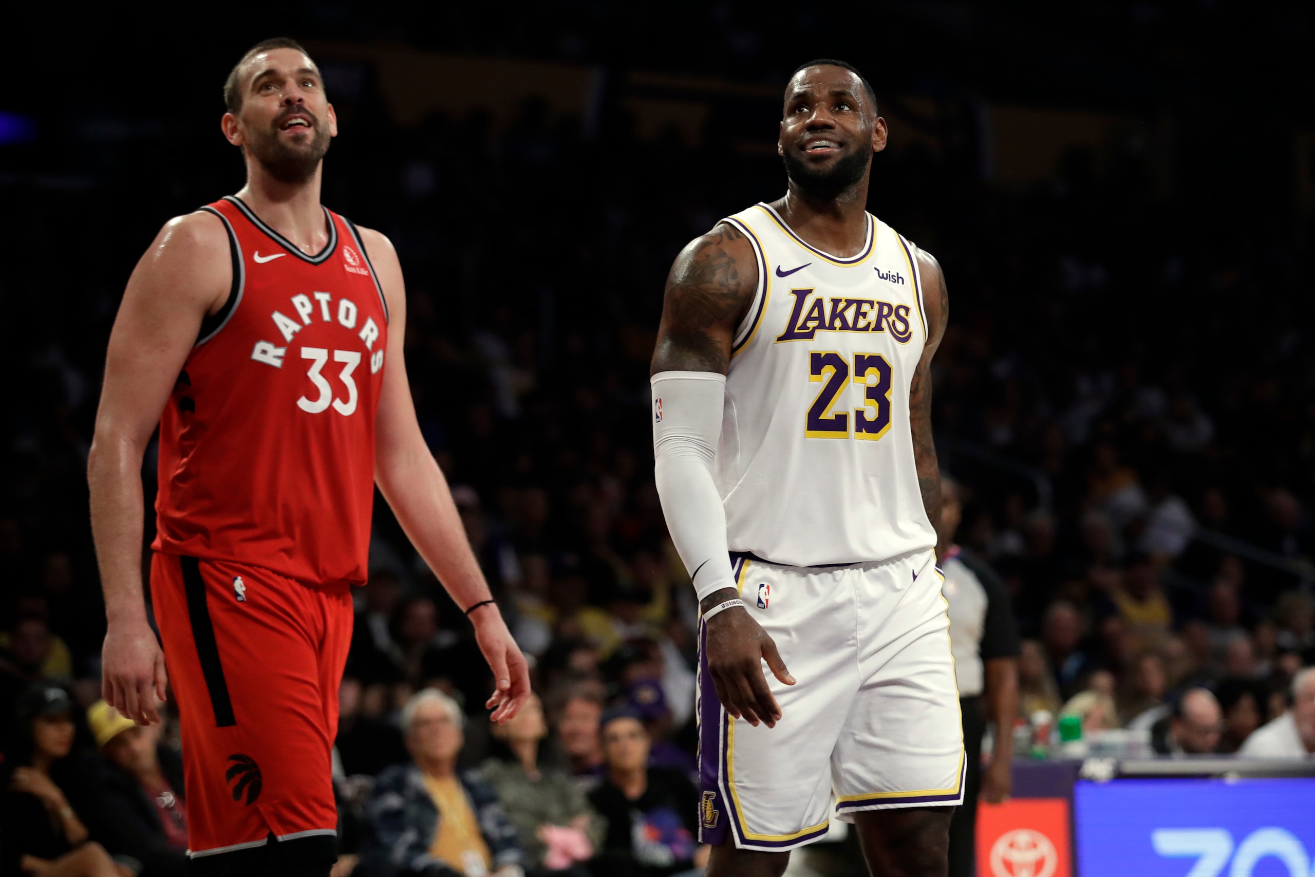 Marc Gasol, left, will bring another much-needed floor spacer to the Lakers to better enable LeBron James.