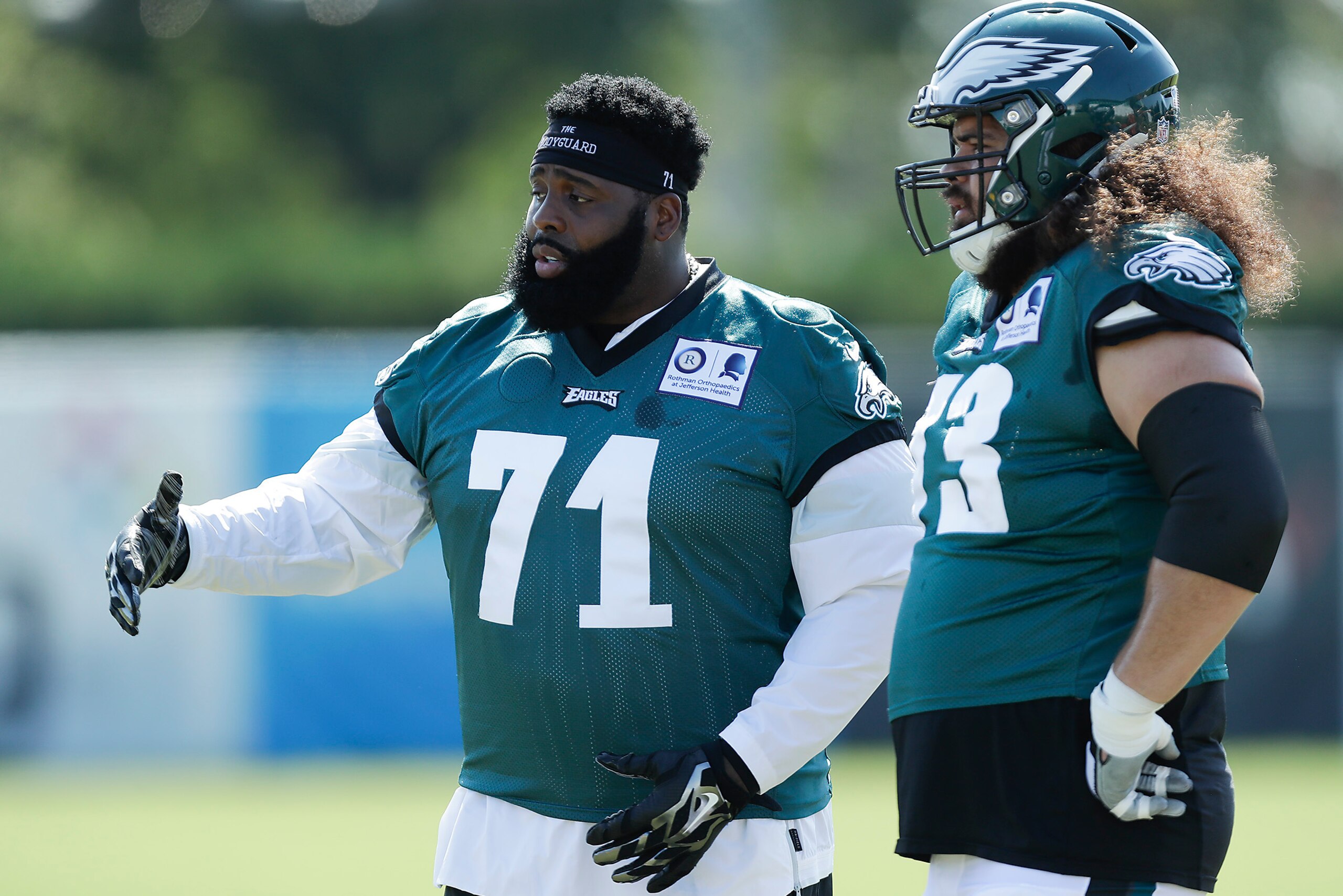 Philadelphia Eagles offensive linemen Jason Peters and Isaac Seumalo Philadelphia Eagles offensive linemen Jason Peters and Isaac Seumalo