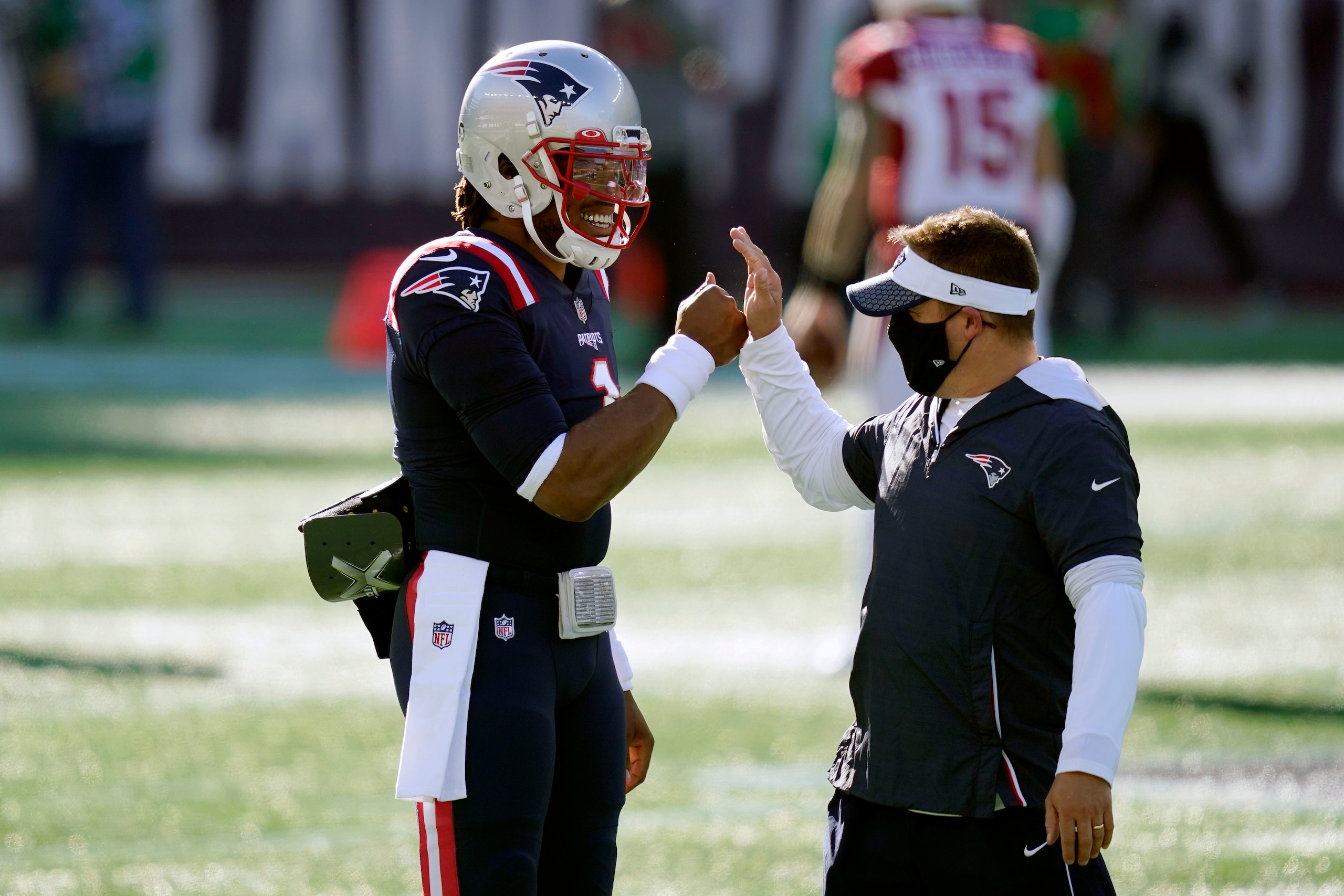 New England Patriots quarterback Cam Newton (left) and offensive coordinator Josh McDaniels (right) New England Patriots quarterback Cam Newton (left) and offensive coordinator Josh McDaniels (right)