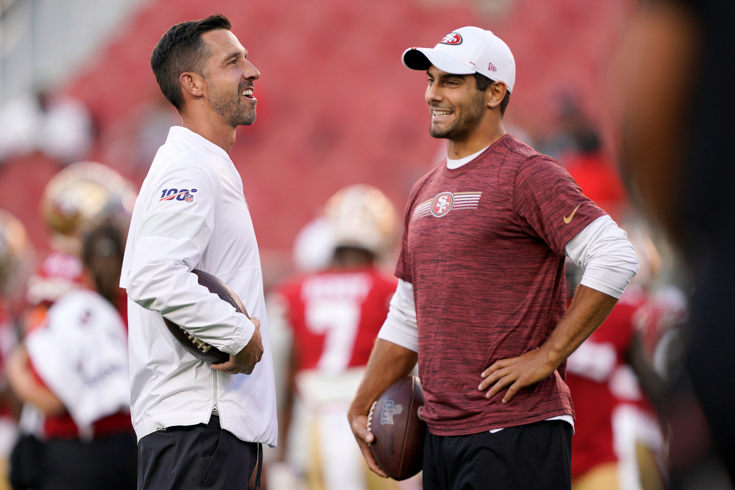 San Francisco 49ers head coach Kyle Shanahan (left) and quarterback Jimmy Garoppolo (right) San Francisco 49ers head coach Kyle Shanahan (left) and quarterback Jimmy Garoppolo (right)