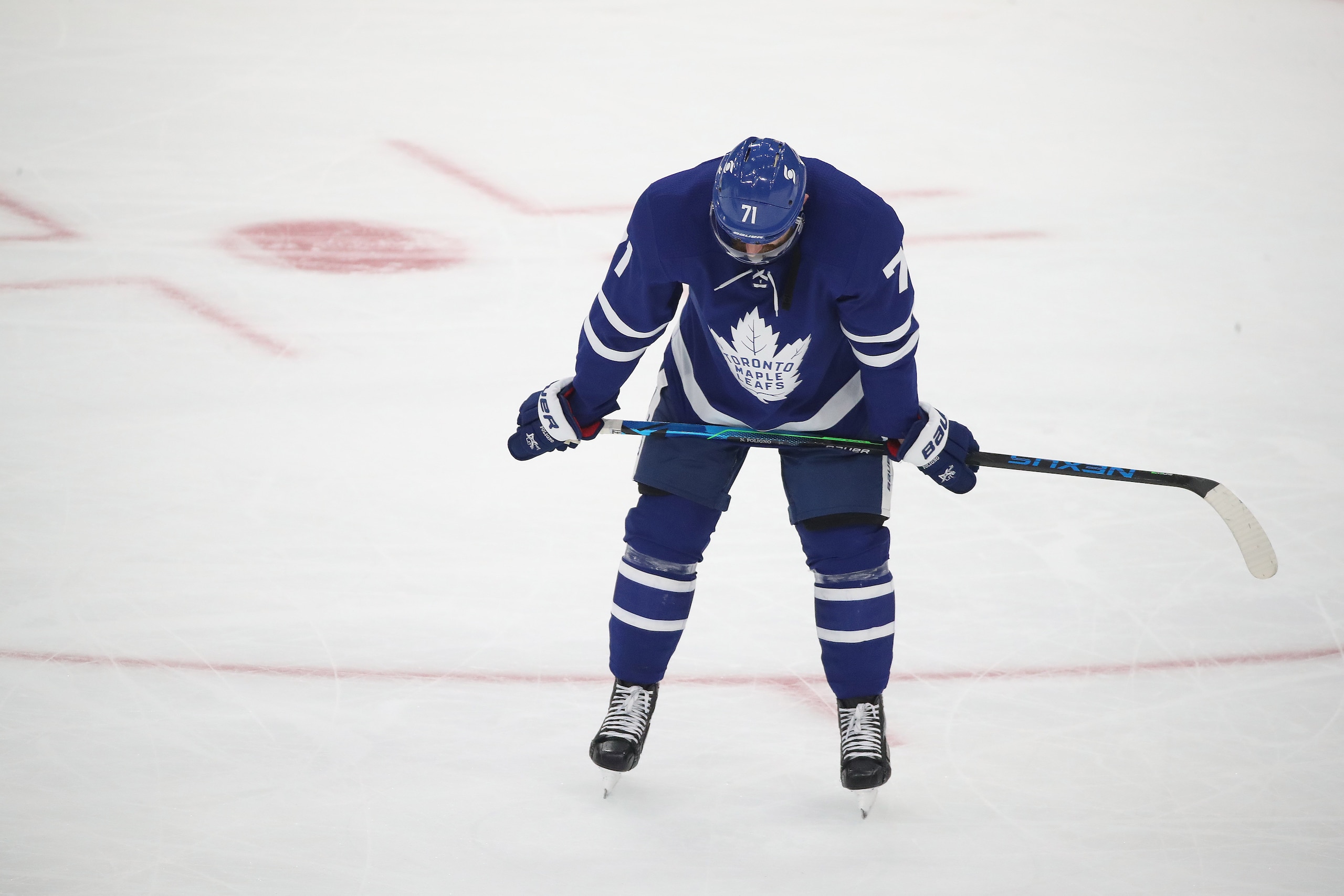 Toronto, ON- May 31  - Toronto Maple Leafs left wing Nick Foligno (71) after time runs out as the Toronto Maple Leafs fall to the Montreal Canadiens 3-1 in game seven in the first round of the NHL play-offs at Scotiabank Arena in Toronto. May 31, 2021.   